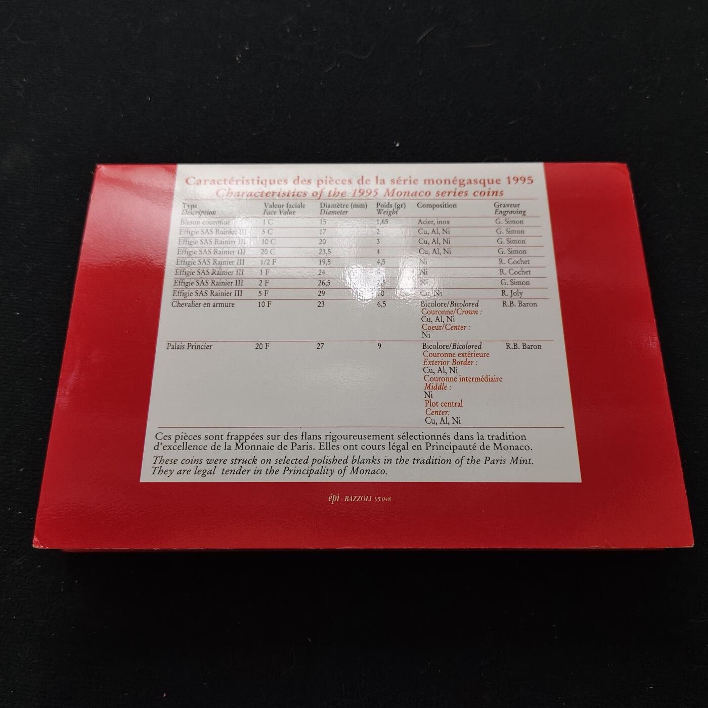 【全场包邮】纯粹捡漏拍483场（免费代拍第20场） 摩纳哥1995年Specimen Set官方封装套币