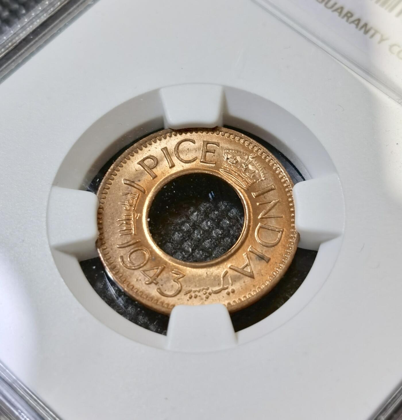 甄臻铺-世界币章拍卖（第42期）送拍享返佣金等优惠多多 NGC-MS65RD 1943年印度沙派，两枚一组，品质上乘
