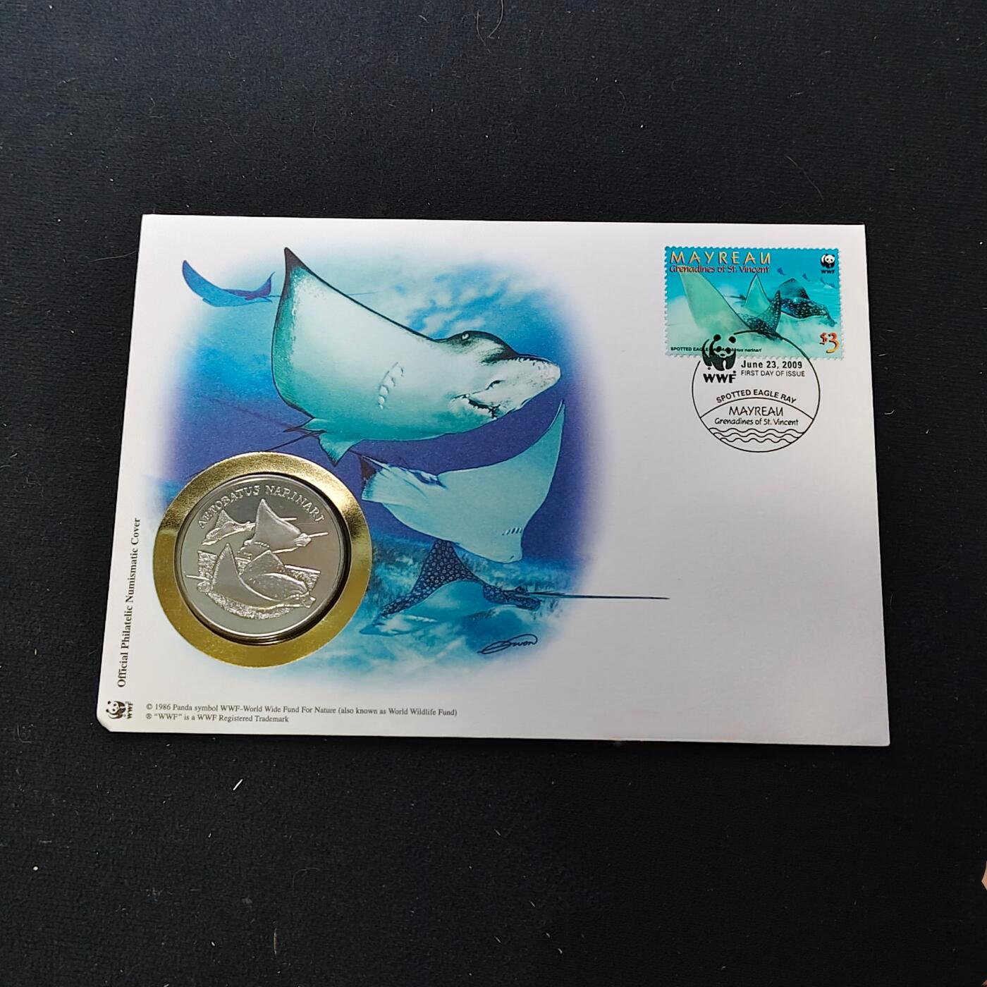 【全场包邮】纯粹捡漏拍482场（免费代拍第19场）-币封+套装+富兰克林（注意佣金） 【邮章封】WWF世界自然基金会1986年30周年‌纳氏鹞鲼纪念邮章封