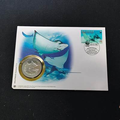 【全场包邮】纯粹捡漏拍482场（免费代拍第19场）-币封+套装+富兰克林（注意佣金） - 【邮章封】WWF世界自然基金会1986年30周年‌纳氏鹞鲼纪念邮章封