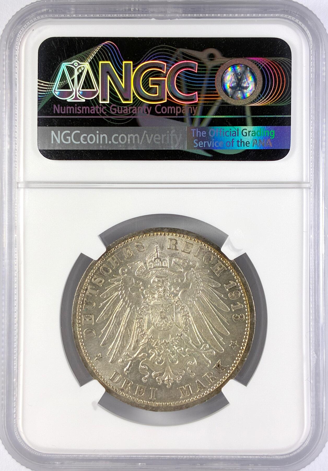 【雨安】【直播拍卖】【世界币章119期-评级币】2025-12-06 周六 19:30 保真 [评级德国] Germany 德国 帝国 J.112 普鲁士 3马克 (1913) 军装花枝 1913年  NGC-MS63