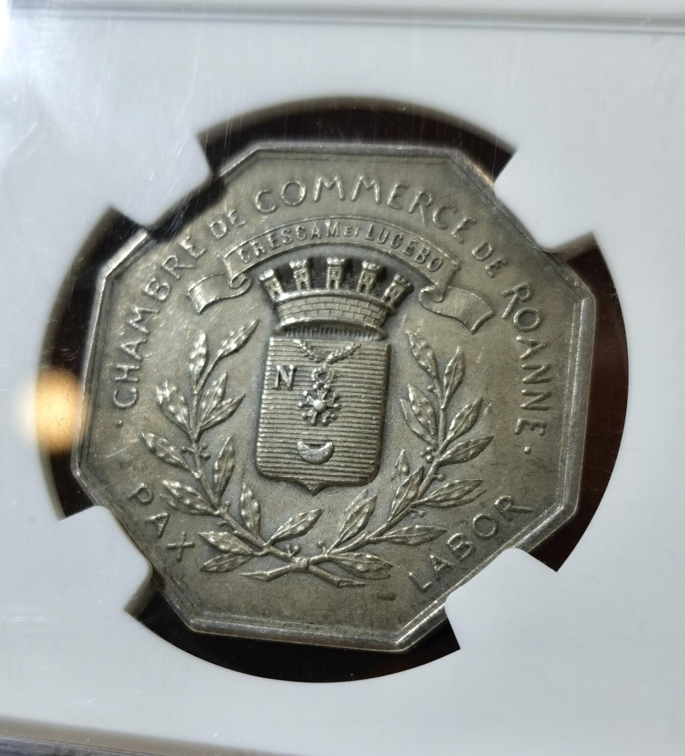 甄臻铺-世界币章拍卖（第42期）送拍享返佣金等优惠多多 NGC-MS61 1830 法国八角墨丘利信徒，罗讷商会八角银章代币