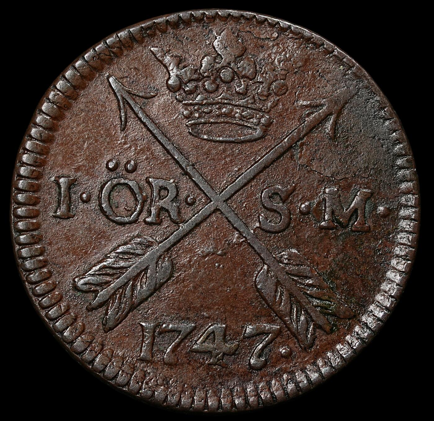 修遠堂世界钱币第九十六期 1747年瑞典1欧尔铜币 14.43g