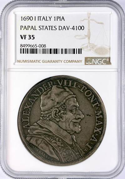 【雨安】【直播拍卖】【世界币章119期-评级币】2025-12-06 周六 19:30 保真 - [评级欧洲] Italy 意大利 Papal梵蒂冈 1PIA 1690年 亚历山大八世  NGC-VF35
