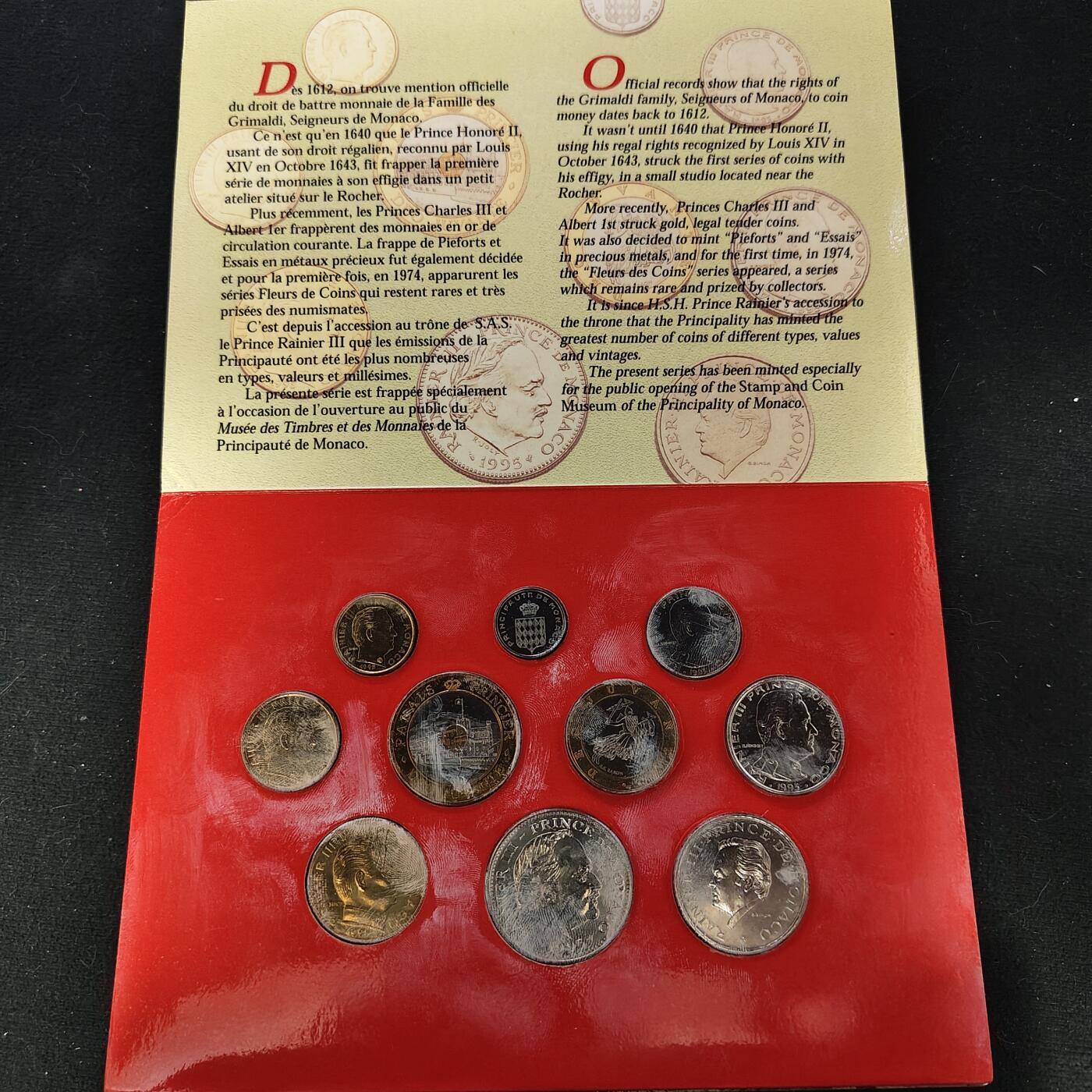 【全场包邮】纯粹捡漏拍483场（免费代拍第20场） 摩纳哥1995年Specimen Set官方封装套币