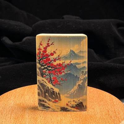 听雨轩（34）天然彩绘实心玉竹牌专场 - 实心玉竹牌   红梅 4*6cm