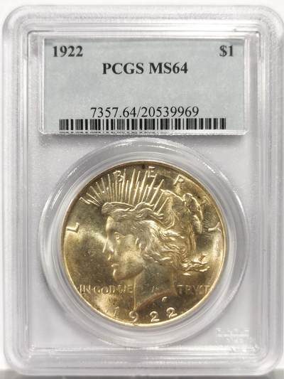 博洋堂世界钱币拍卖第150期（全场包邮） - PCGS MS64 美国和平1922大一元一枚，银价大涨近代币高分越来越难得！