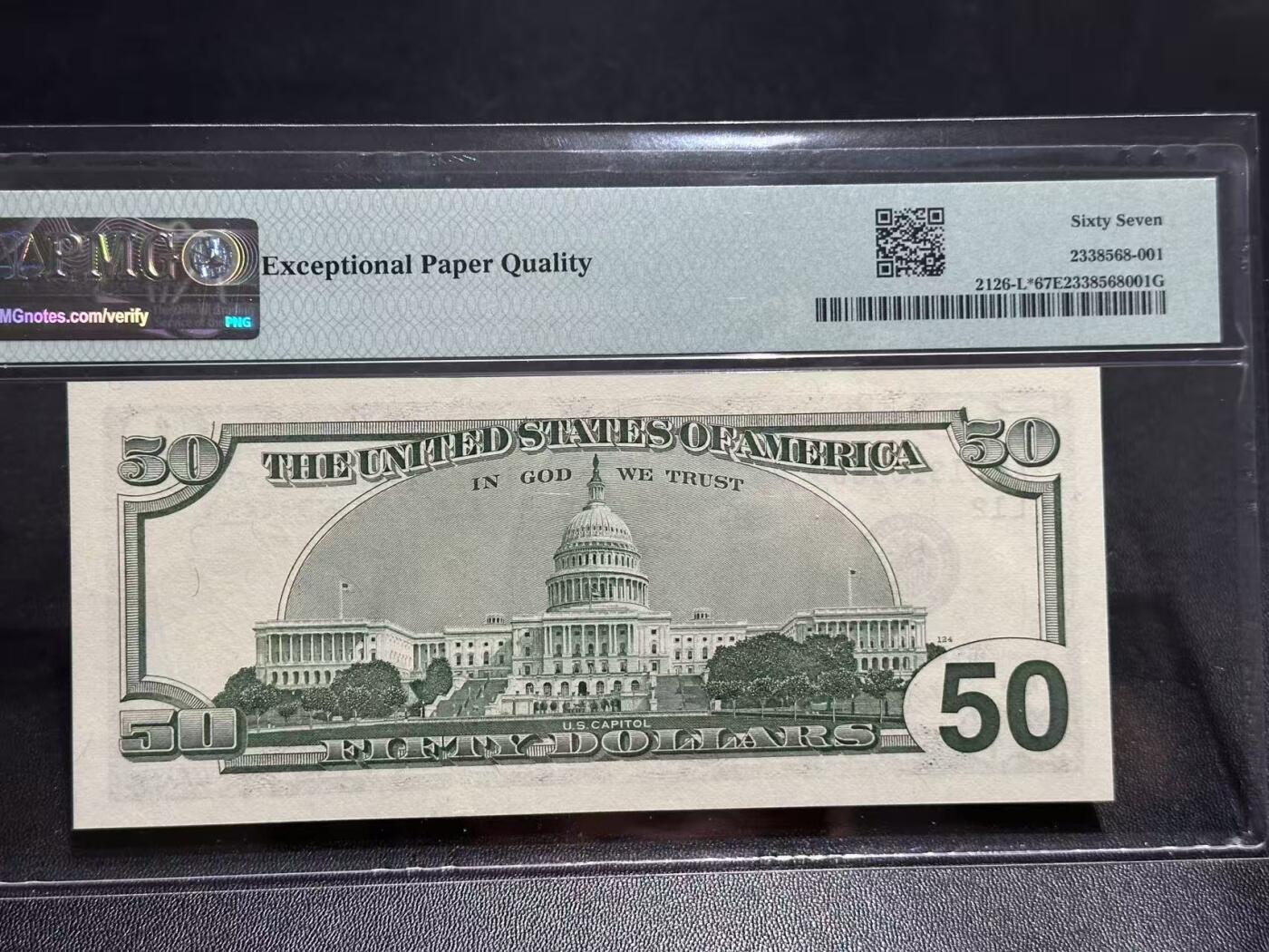 《外钞收藏家》第五百九十一期（畅拍场）（本平台长期征集拍品、欢迎藏友们联系合作） 1996年美国大头版50美元 PMG67 无47 补号