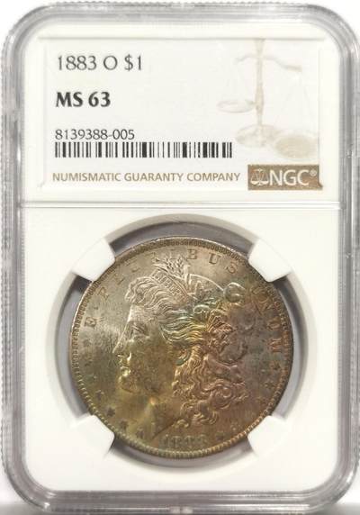 博洋堂世界钱币拍卖第150期（全场包邮） - NGC MS63 美国1883摩根银币 人像面大面积炫彩