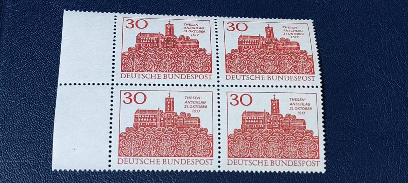 德国邮票专场，都是四方联 德国四方连邮票，1967年发行：马丁.路德宗教改革450周年，品相如图
