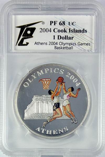 【雨安】【直播拍卖】【世界币章119期-评级币】2025-12-06 周六 19:30 保真 - [评级现代] Cook Island 库克群岛 1元 2004年 奥运会 篮球 TQG-PF68UC