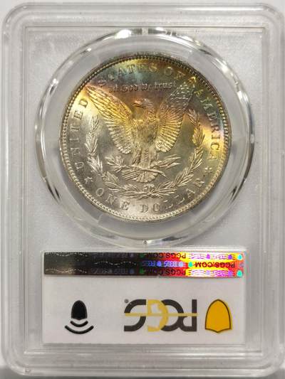 博洋堂世界钱币拍卖第150期（全场包邮） PCGS MS64+ 美国1887摩根银币 鹰面绚丽色阶五彩 人像面小月牙彩