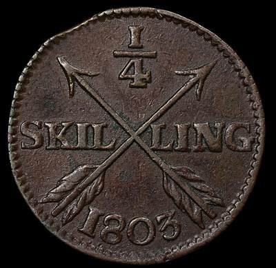 修遠堂世界钱币第九十六期 - 1803年瑞典1/4 SKILLING铜币 6.91g