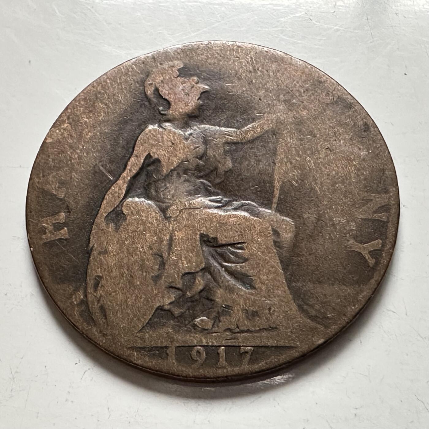 🌹外币初藏🌹🐯2025年第136场  每周二四六晚8️⃣点 接代拍 英国1917年1/2便士 a