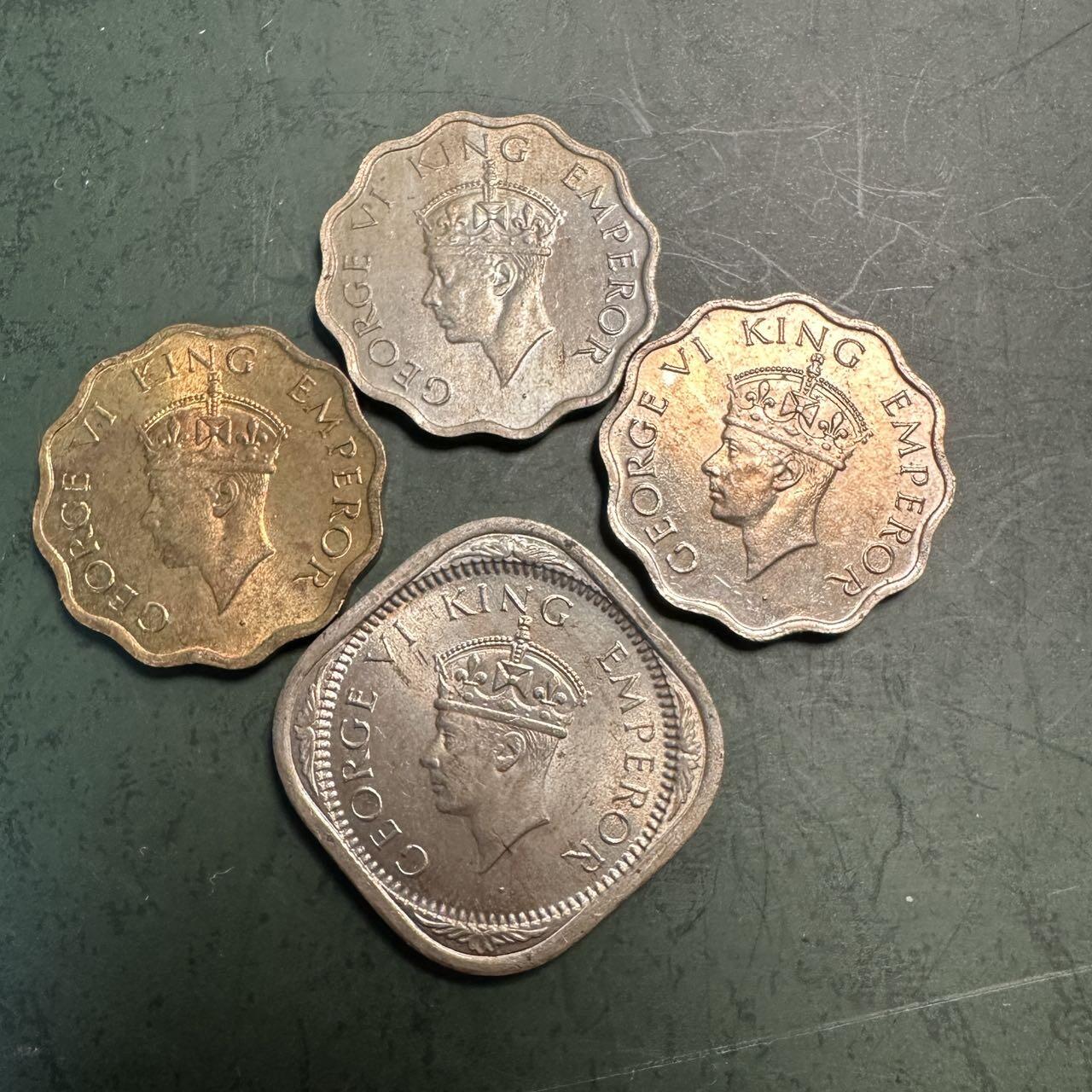 蒂克钱币-第49场 外国硬币散币场 英属印度 乔六时期 硬币四枚