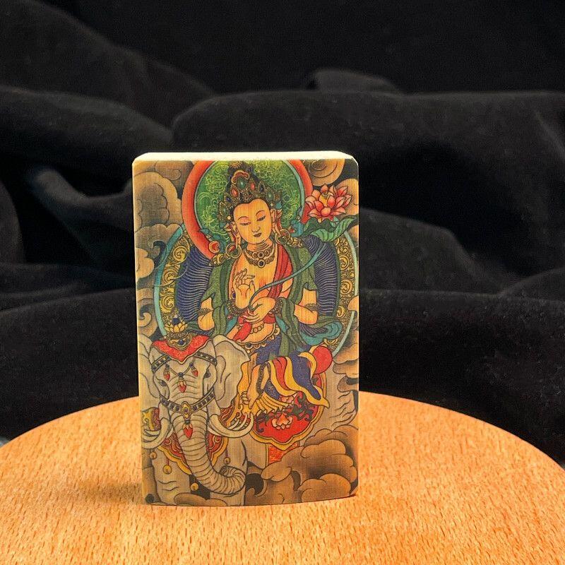 听雨轩（34）天然彩绘实心玉竹牌专场 实心玉竹牌   普贤菩萨 4*6cm