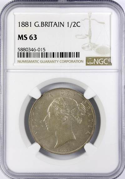 【雨安】【直播拍卖】【世界币章119期-评级币】2025-12-06 周六 19:30 保真 - [评级欧洲] Great Britain 英国 1/2克朗 1881年 维多利亚  NGC-MS63