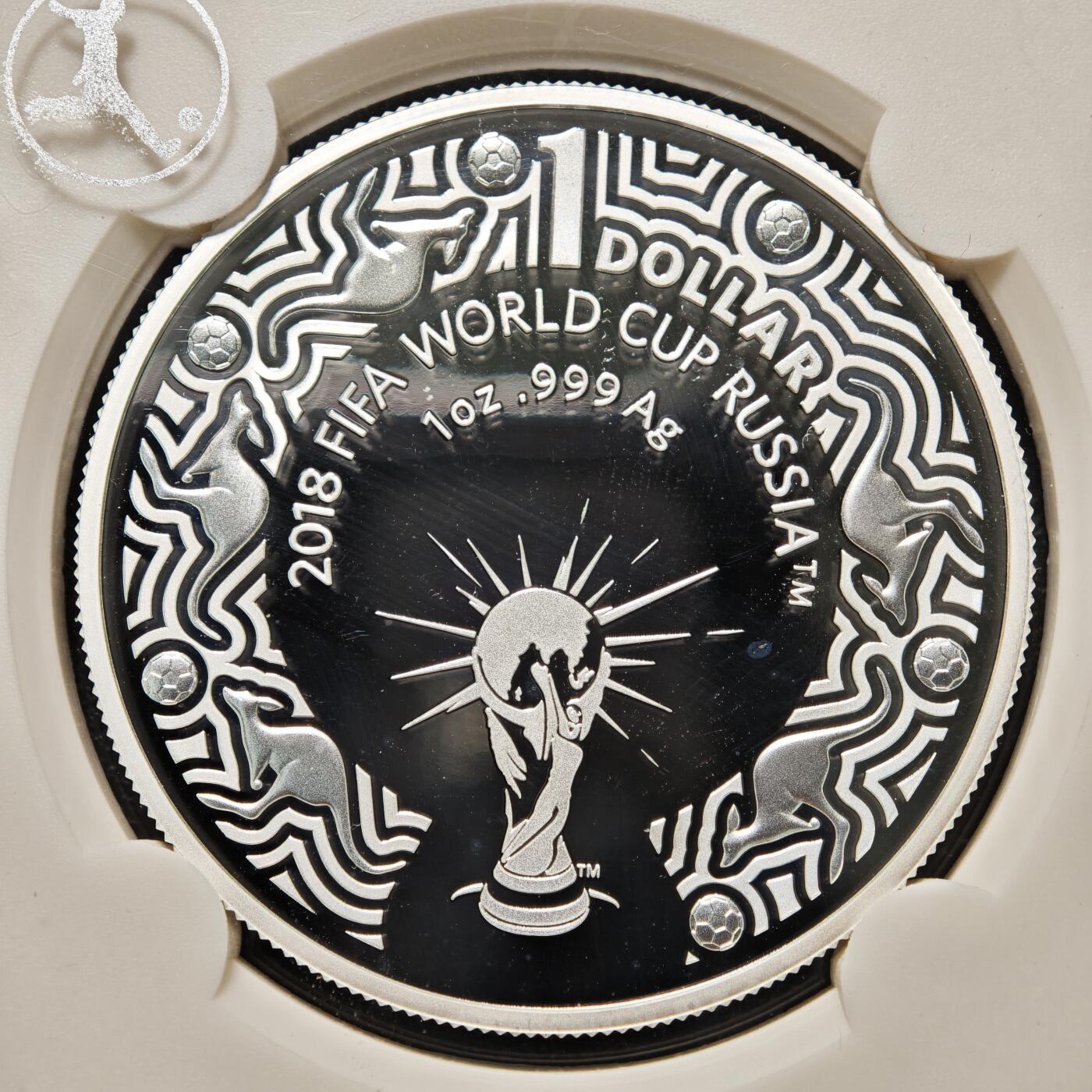 【德藏】世界币章拍卖第156期（拍品征集中~欢迎藏友联系） 2枚一组 2018年 澳大利亚俄罗斯世界杯1元纪念银币 封装版 1盎司 999银