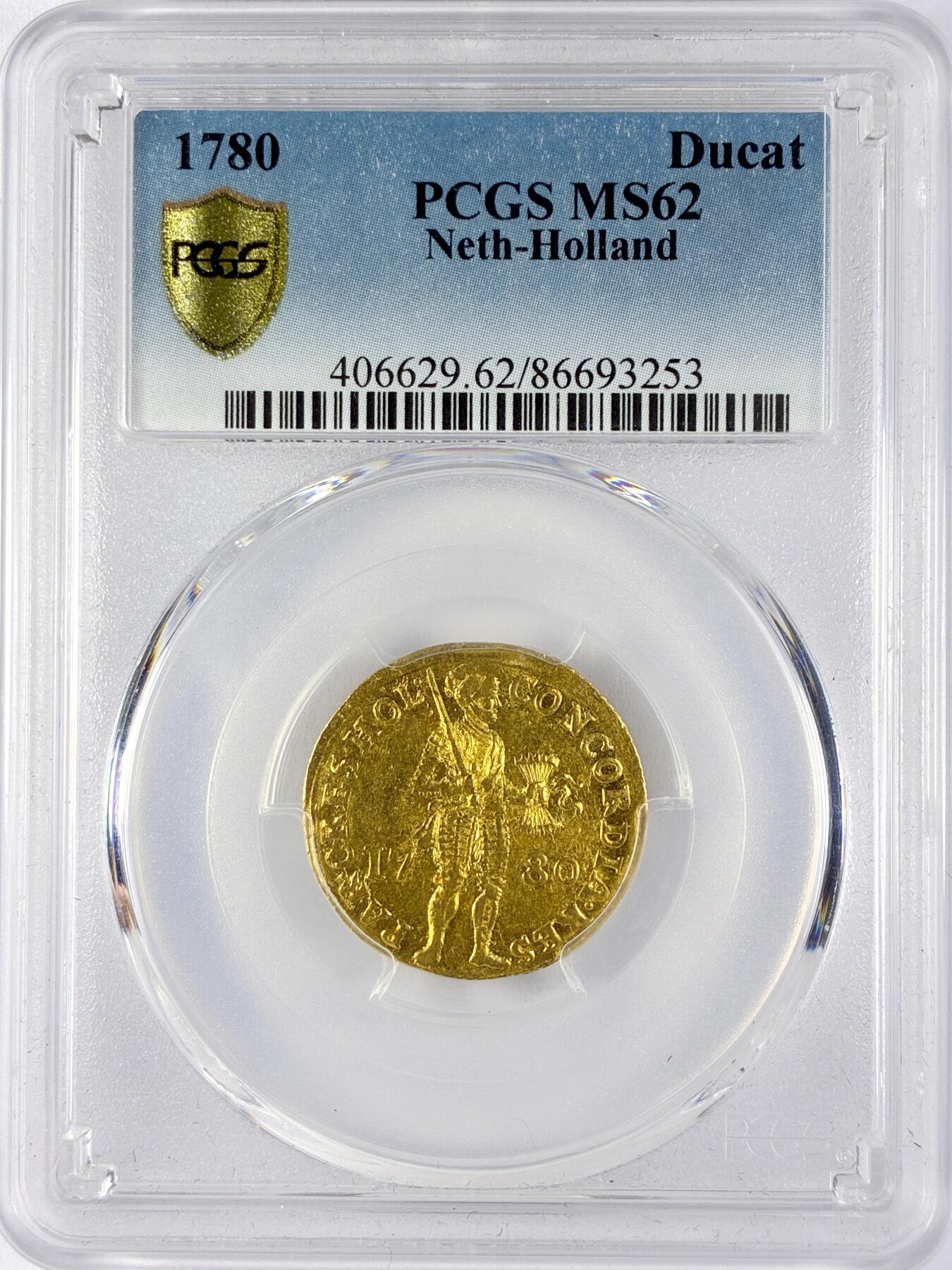 【雨安】【直播拍卖】【世界币章119期-评级币】2025-12-06 周六 19:30 保真 [金币] Netherlands 荷兰 共和国 荷兰省 1杜卡特 1780年  PCGS-MS62 唯一冠军分