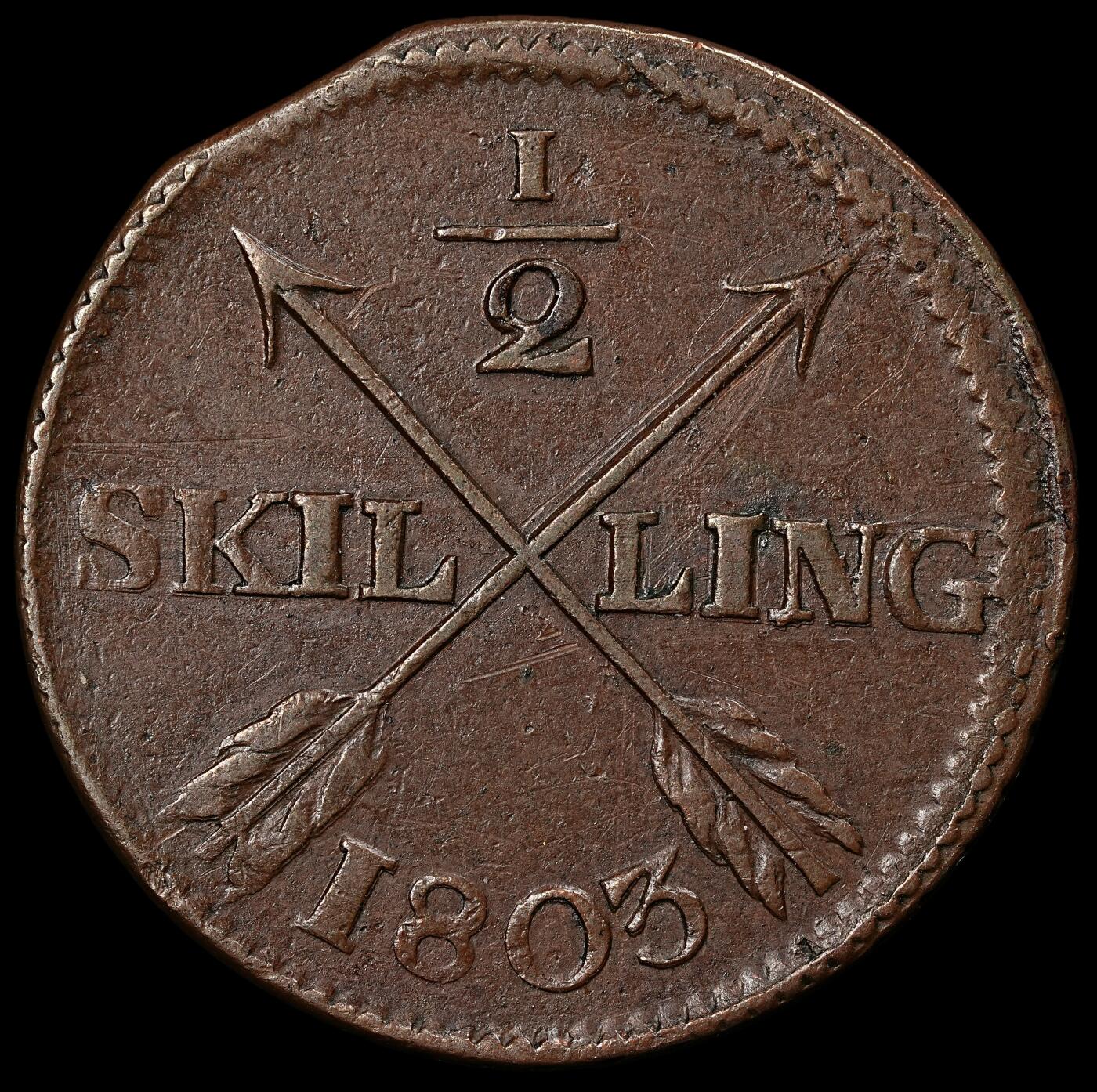 修遠堂世界钱币第九十六期 1803年瑞典1/2 SKILLING铜币 14.12g