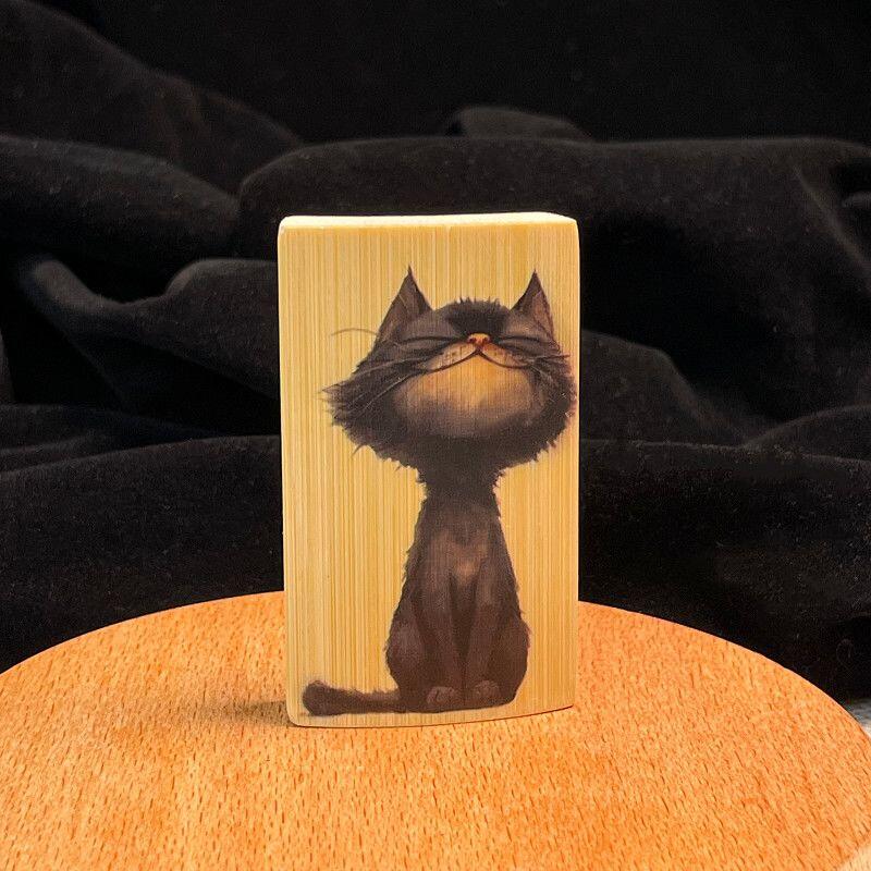 听雨轩（34）天然彩绘实心玉竹牌专场 实心玉竹牌   黑猫 4*6cm