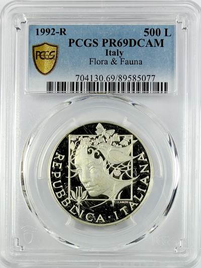 【雨安】【直播拍卖】【世界币章119期-评级币】2025-12-06 周六 19:30 保真 - [评级现代] Italy 意大利 500里拉 1992年 动物和植物 PCGS-PR69DCAM