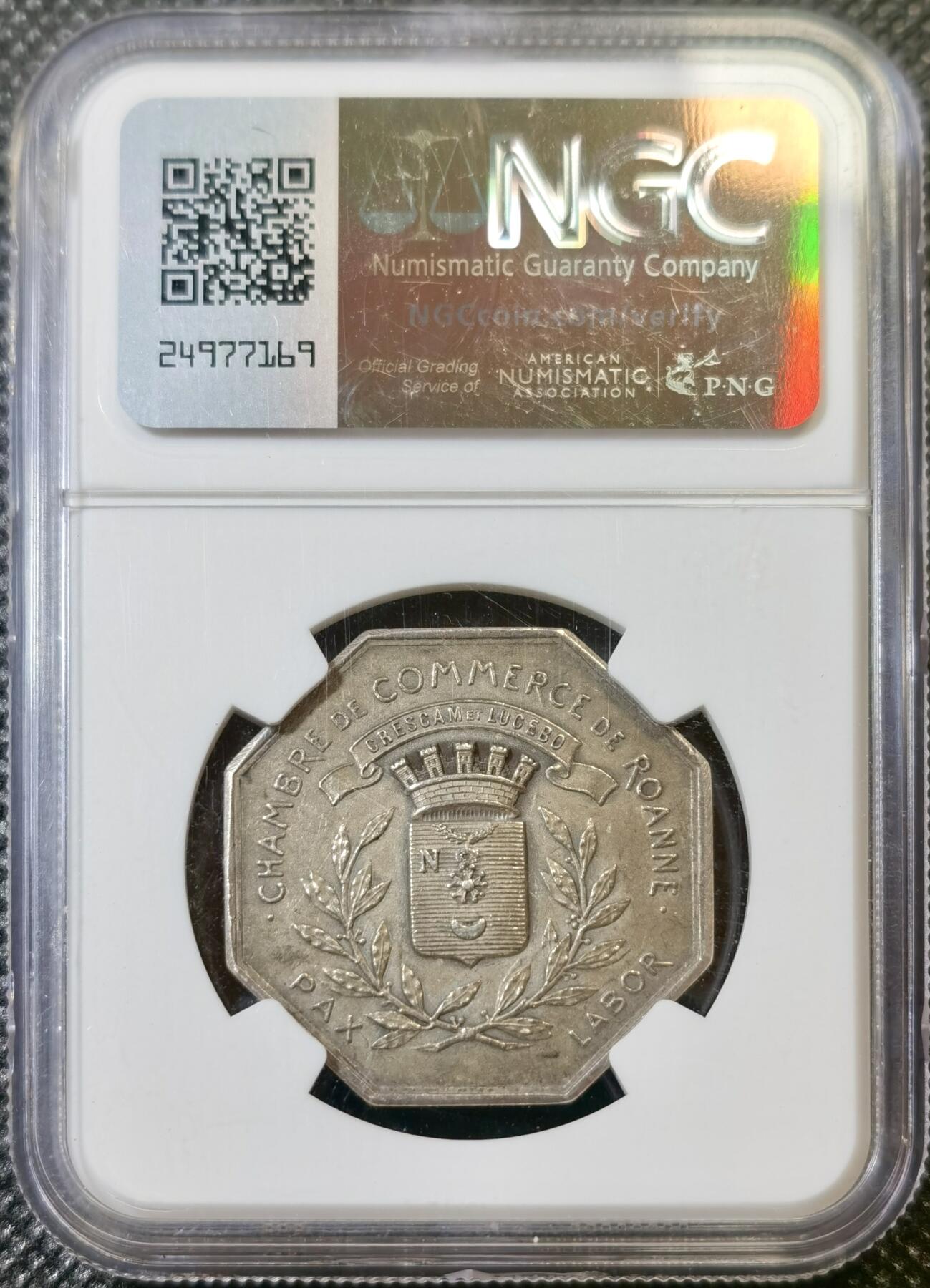 甄臻铺-世界币章拍卖（第42期）送拍享返佣金等优惠多多 NGC-MS61 1830 法国八角墨丘利信徒，罗讷商会八角银章代币