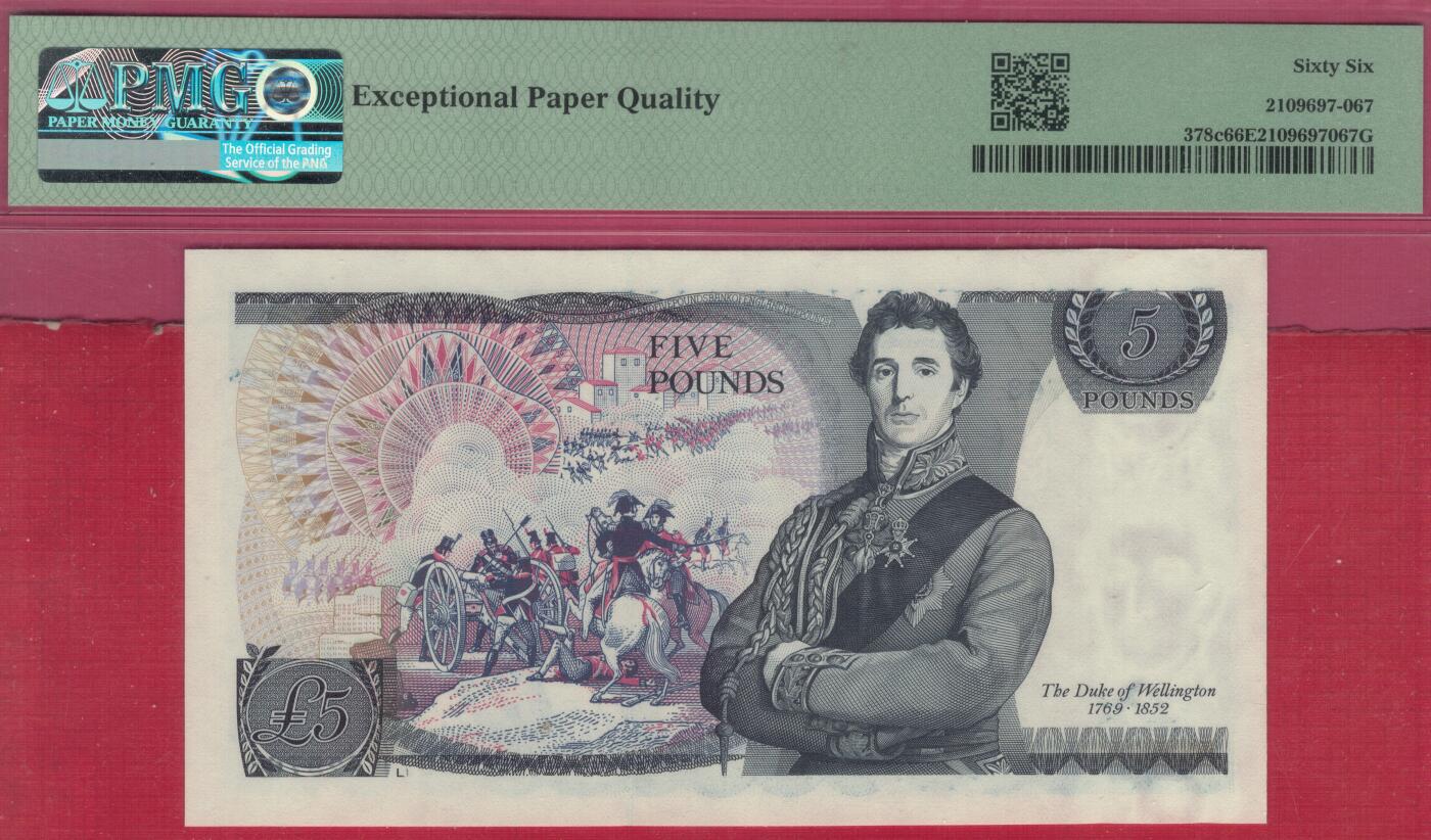 英国1980年至1987年5镑 P-378c 签名D.H.F.Somerset 细安全线 实物图 UNC