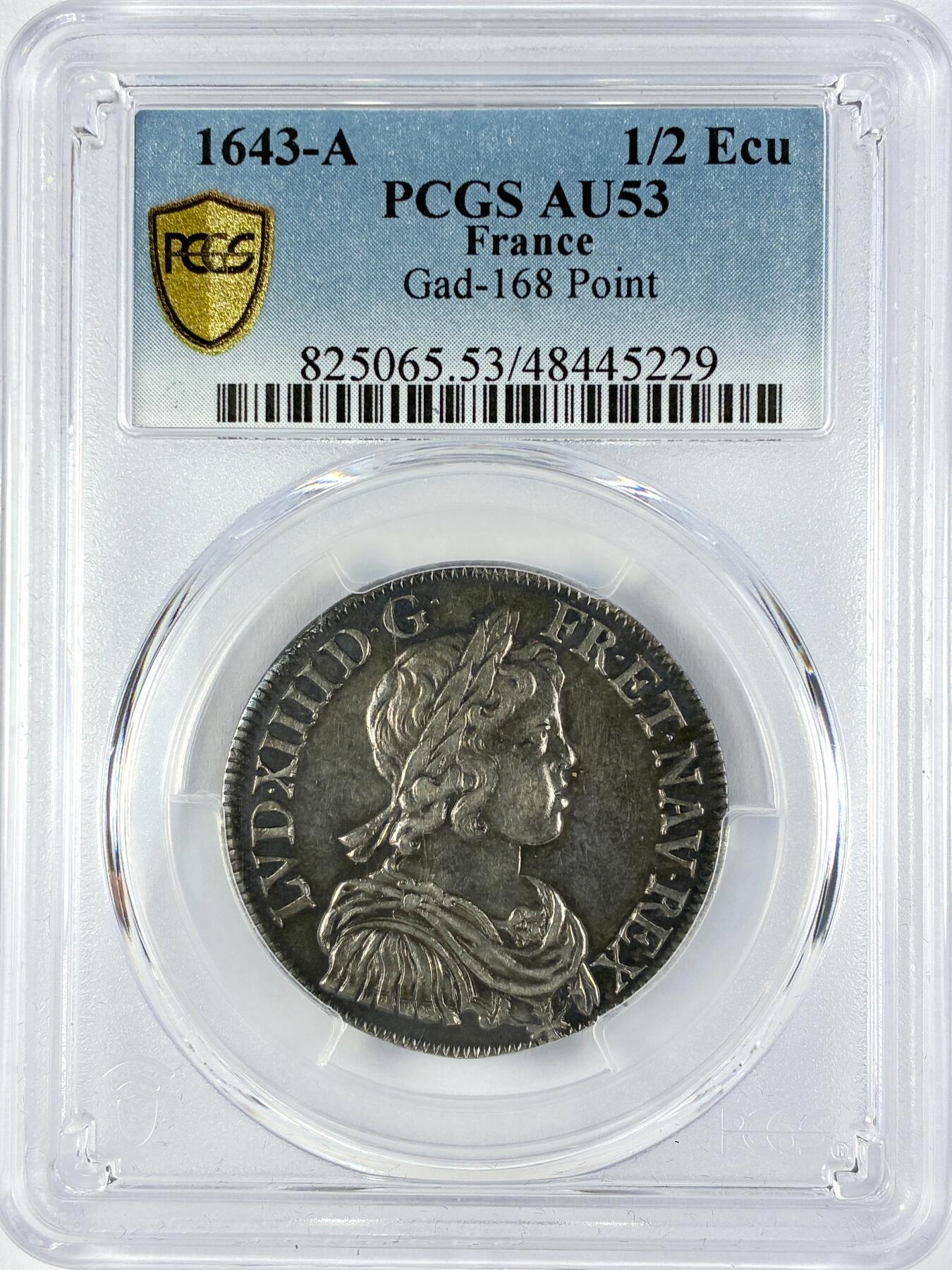 【雨安】【直播拍卖】【世界币章119期-评级币】2025-12-06 周六 19:30 保真 [评级法国] France 法国 1/2埃居 1643年 路易十四  PCGS-AU53