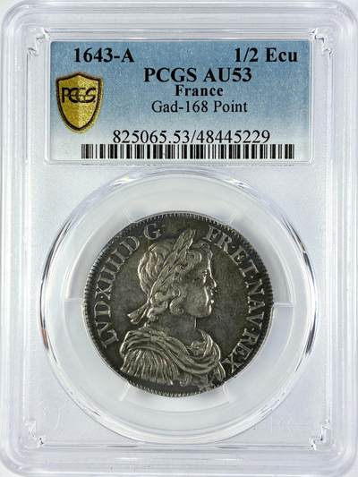 【雨安】【直播拍卖】【世界币章119期-评级币】2025-12-06 周六 19:30 保真 - [评级法国] France 法国 1/2埃居 1643年 路易十四  PCGS-AU53