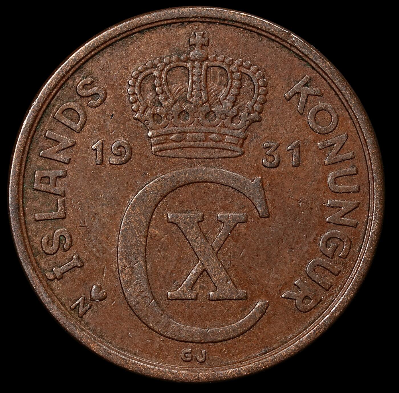 修遠堂世界钱币第九十六期 1931年冰岛5 AURAR铜币 少见年份