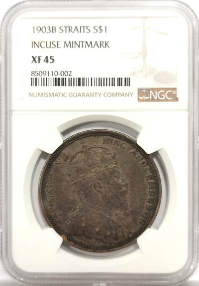 博洋堂世界钱币拍卖第150期（全场包邮） - NGC XF45 海峡殖民地1903年B版爱德华七世壹圆大样，极美酱包浆