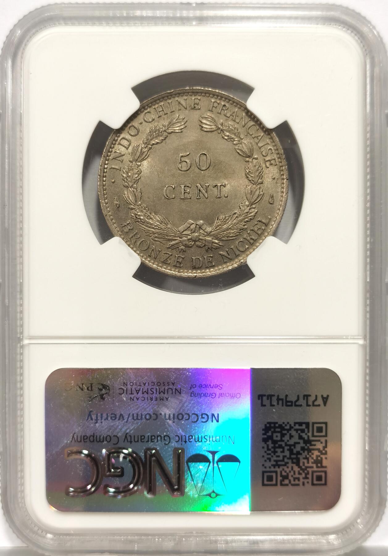 博洋堂世界钱币拍卖第150期（全场包邮） NGC MS63 法属印支1946年坐洋50分镍币