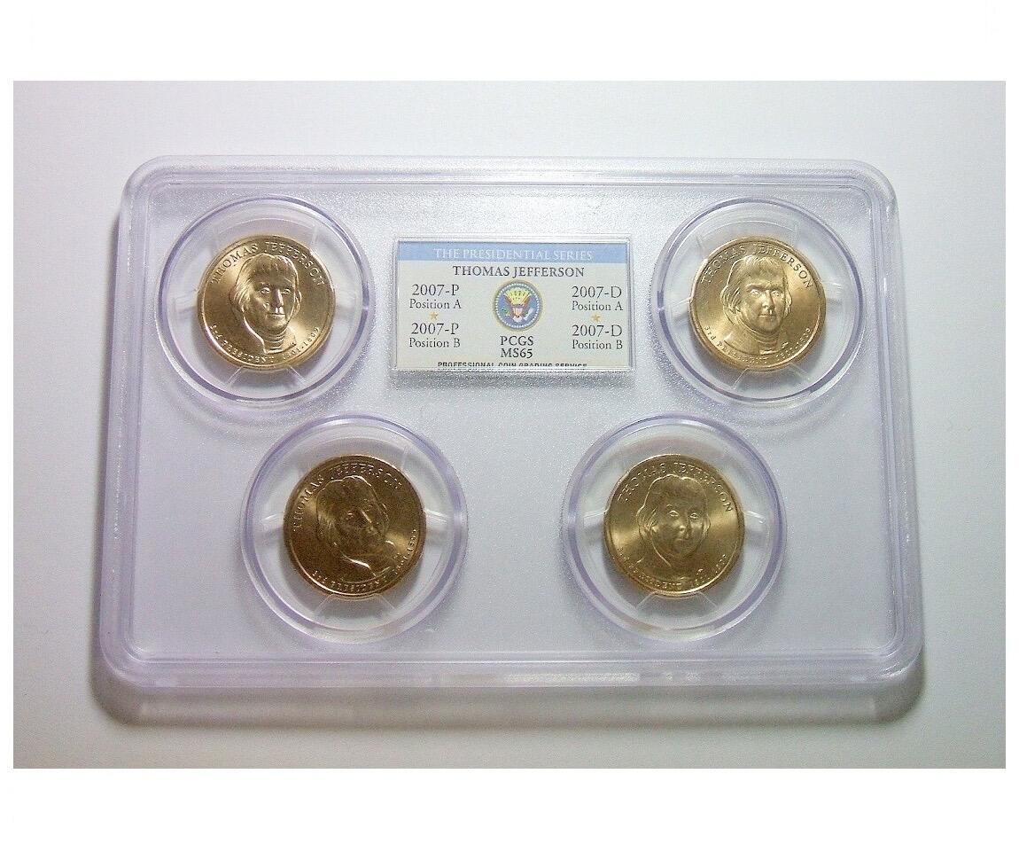 少见大盒PCGS MS65 美国杰斐逊1元总统币 4个版全齐 开卷原光