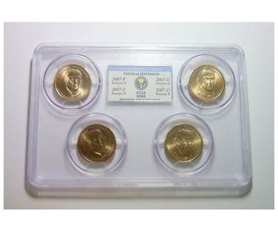 少见大盒PCGS MS65 美国杰斐逊1元总统币 4个版全齐 开卷原光 - 少见大盒PCGS MS65 美国杰斐逊1元总统币 4个版全齐 开卷原光