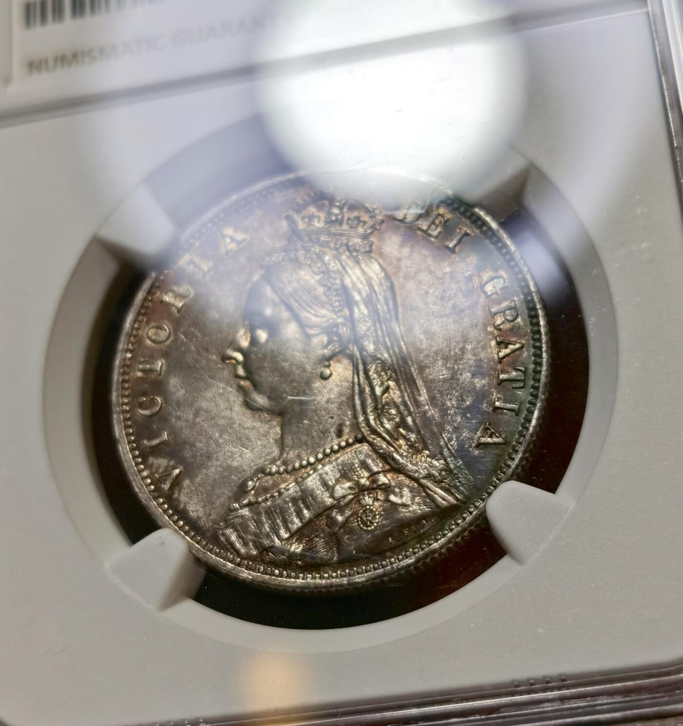 甄臻铺-世界币章拍卖（第42期）送拍享返佣金等优惠多多 NGC-UNCD 1887 高冠维多利亚半克朗，包浆漂亮