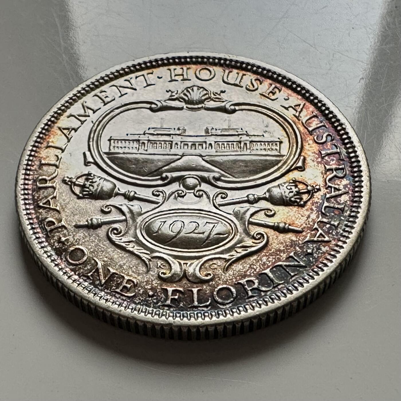 🌹外币初藏🌹🐯2025年第136场  每周二四六晚8️⃣点 接代拍 澳大利亚1927年一弗洛林纪念银币 11.3克 92.5高银 五彩好品