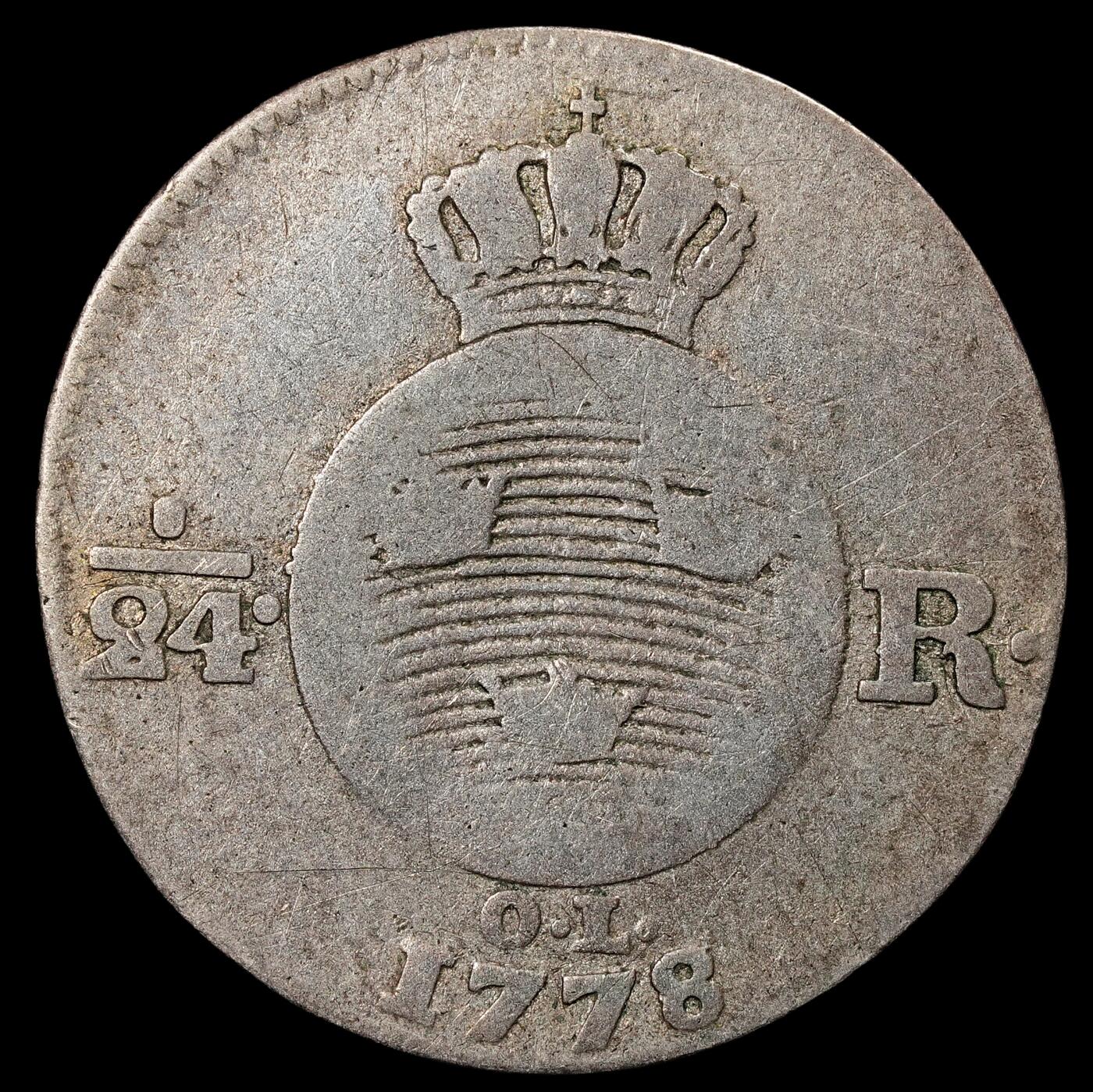 修遠堂世界钱币第九十六期 1778年瑞典1/24 RIKSDALER银币 2.54g