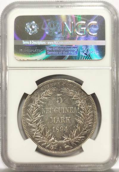博洋堂世界钱币拍卖第150期（全场包邮） NGC AUD 德属新几内亚1894年天堂鸟5马克银币，德系名誉品，老盒紫标，换盒未必没分，值得入手