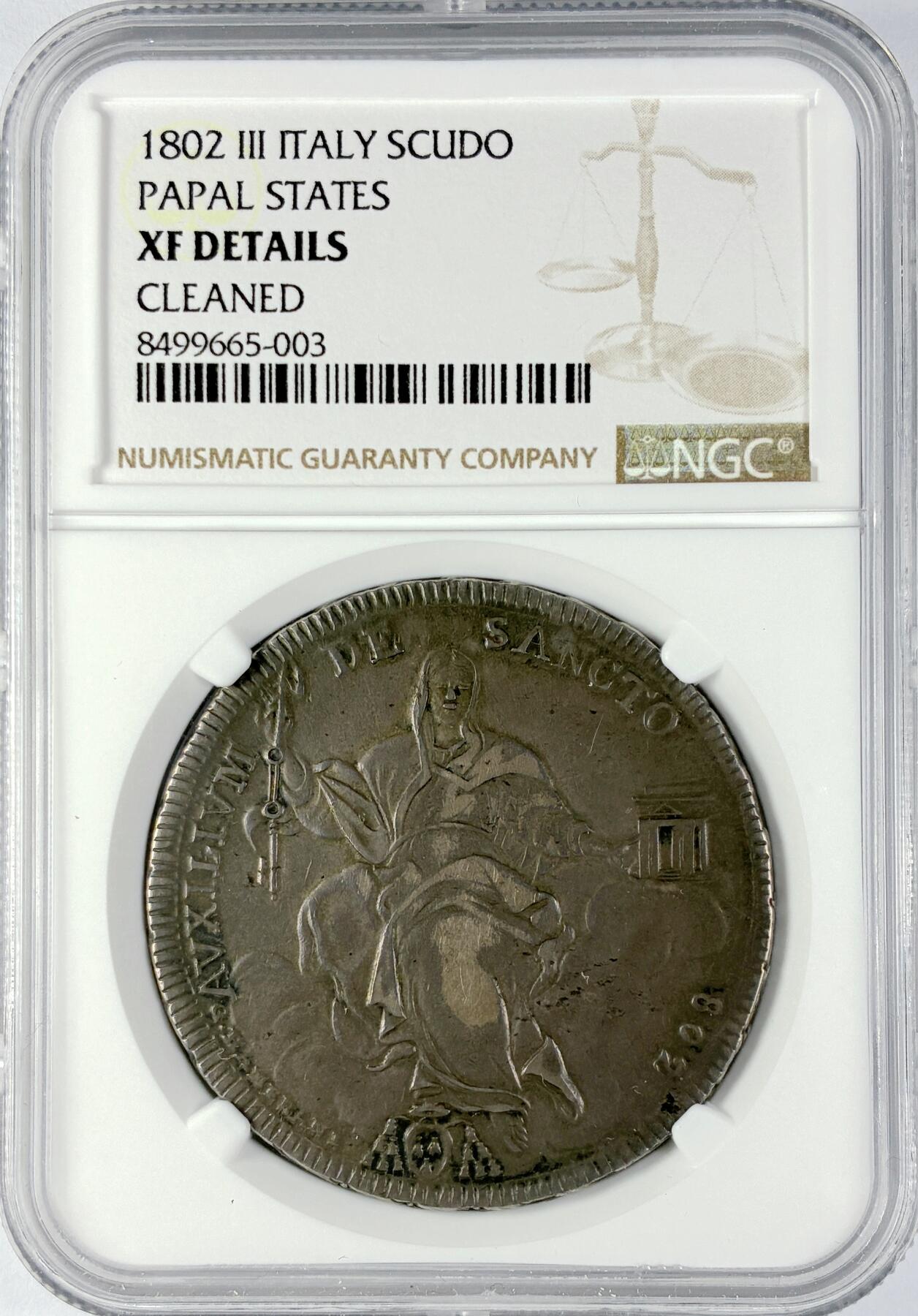 【雨安】【直播拍卖】【世界币章119期-评级币】2025-12-06 周六 19:30 保真 [评级欧洲] Italy 意大利 Papal梵蒂冈 1斯库多 1802年  NGC-XF