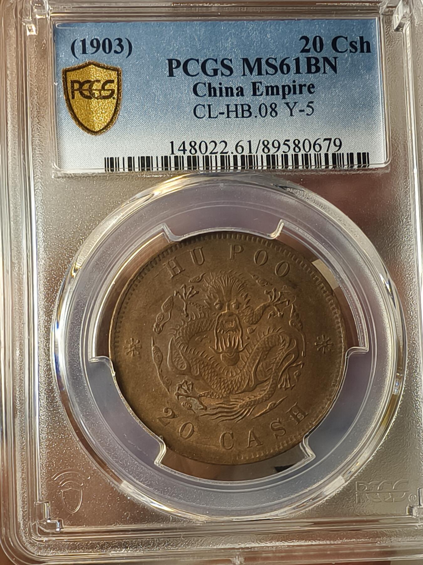 老银元专场（本场拍品丰富，两位宝主提供） 北洋二十文铜币，pc评级61分