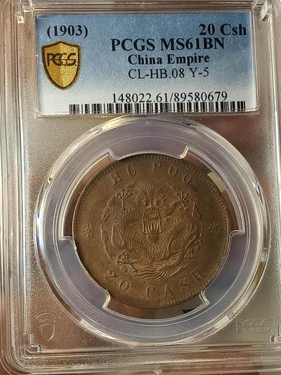 老银元专场（本场拍品丰富，两位宝主提供） - 北洋二十文铜币，pc评级61分