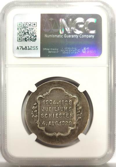 博洋堂世界钱币拍卖第150期（全场包邮） NGC MS61 德国1929年西城区射击协会成立25周年纪念银章