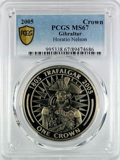 【雨安】【直播拍卖】【世界币章119期-评级币】2025-12-06 周六 19:30 保真 - [评级现代] Gibraltar 直布罗陀 1克朗 2005年 霍雷肖·纳尔逊勋爵  PCGS-MS67