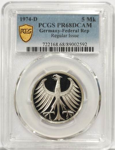 博洋堂世界钱币拍卖第150期（全场包邮） - PCGS PR68DCAM 联邦德国1974年D厂精制5马克银币，亚军分，仅有1枚更高
