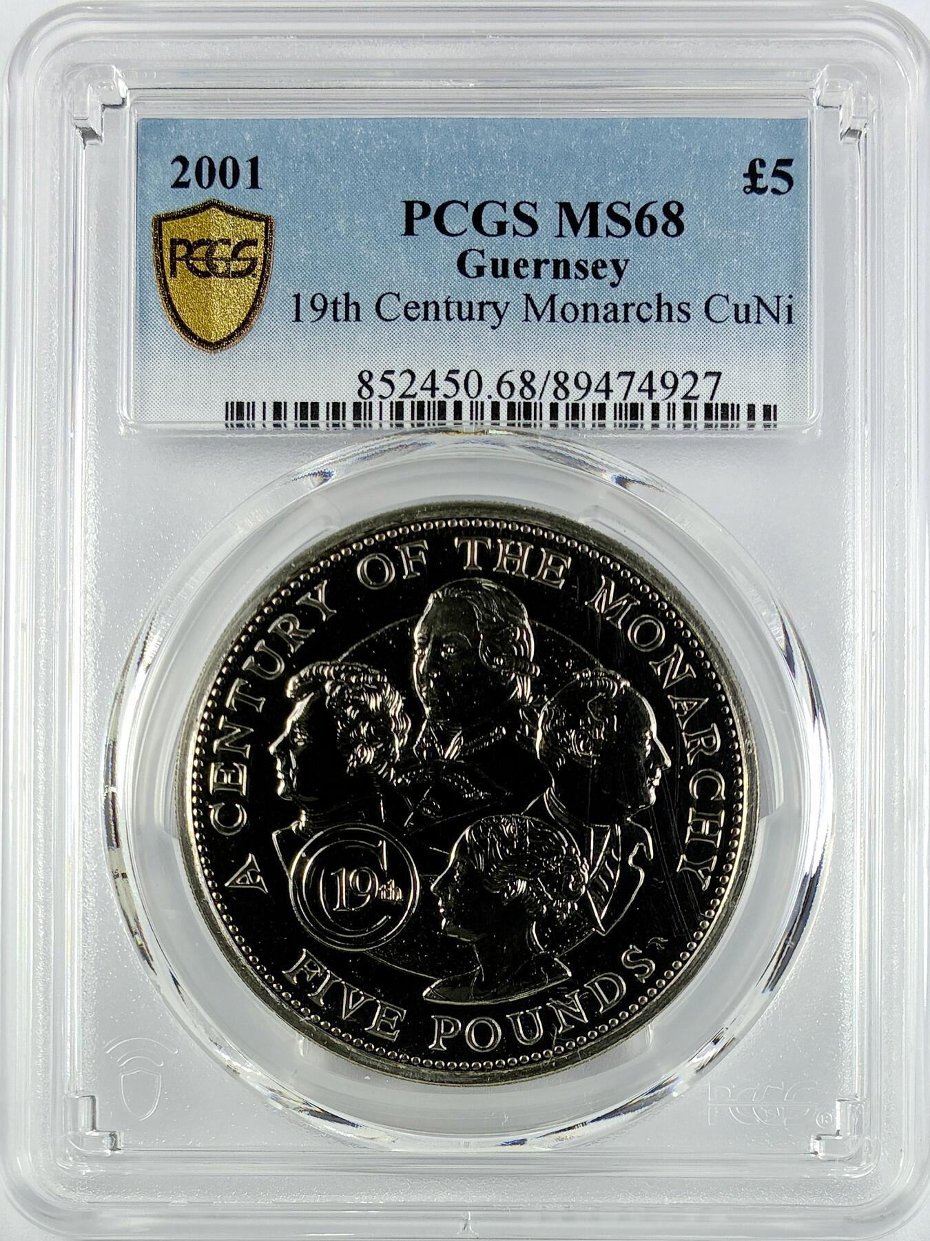 【雨安】【直播拍卖】【世界币章119期-评级币】2025-12-06 周六 19:30 保真 [评级现代] Guernsey 根西 5镑 2001年 19世纪帝王  PCGS-MS68