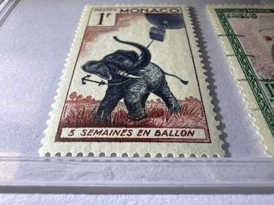 12.26邮票专场 摩纳哥1956年雕刻版凡尔纳小说气球上的星期五1枚+苏丹默罕默德五世1枚