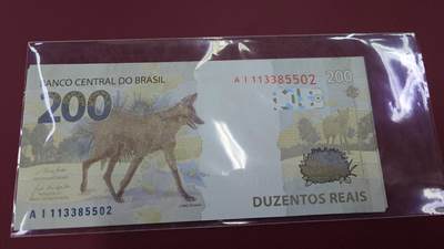 世界钱币～微拍第218期暨2025年第58期  老库存低价起拍 - 2020年巴西200雷亚尔全新绝品无47尾号5502