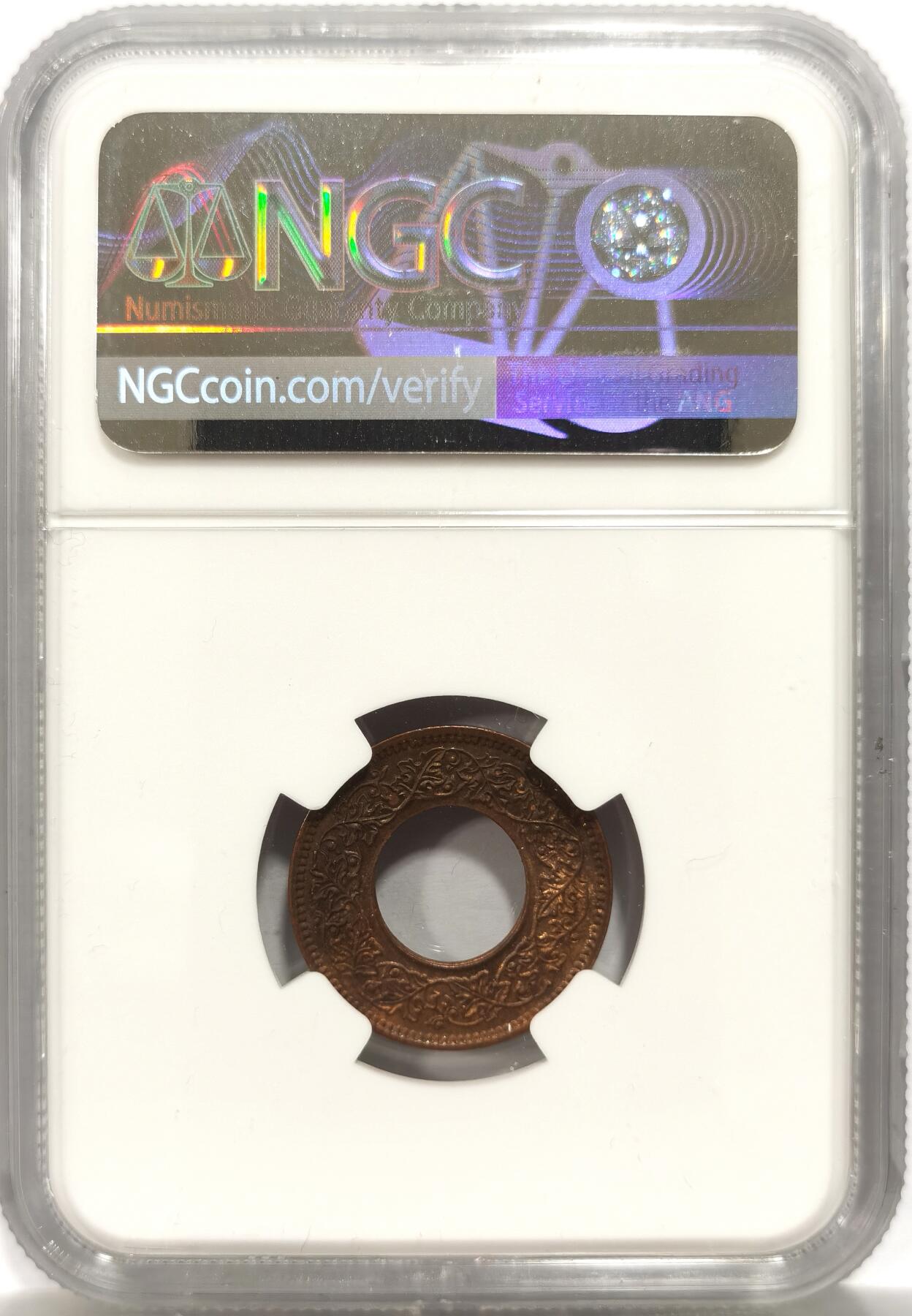 博洋堂世界钱币拍卖第150期（全场包邮） NGC MS62RB 印度1947年1派沙，少见关门年份，双面绿彩包浆