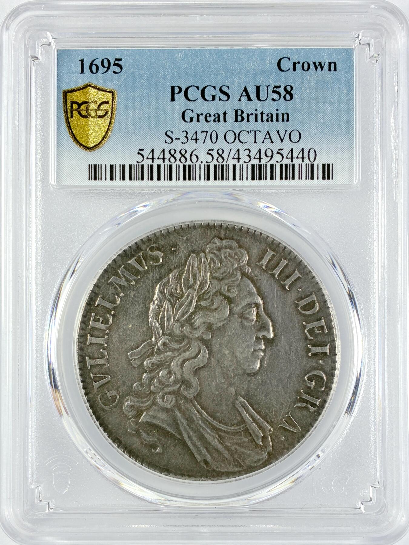 【雨安】【直播拍卖】【世界币章119期-评级币】2025-12-06 周六 19:30 保真 [评级欧洲] Great Britain 英国 1克朗 1695年 威廉三世  PCGS-AU58